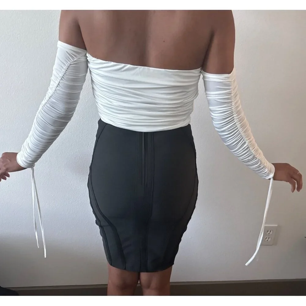 High Waist Skirt Size Medium Black Cutout Lattice Bodycon Stretch Bold Clubwear - Picture 15 of 16